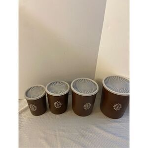 Tupperware Servalier stackable canisters brown cream 4 pieces lids 8 total Vinta